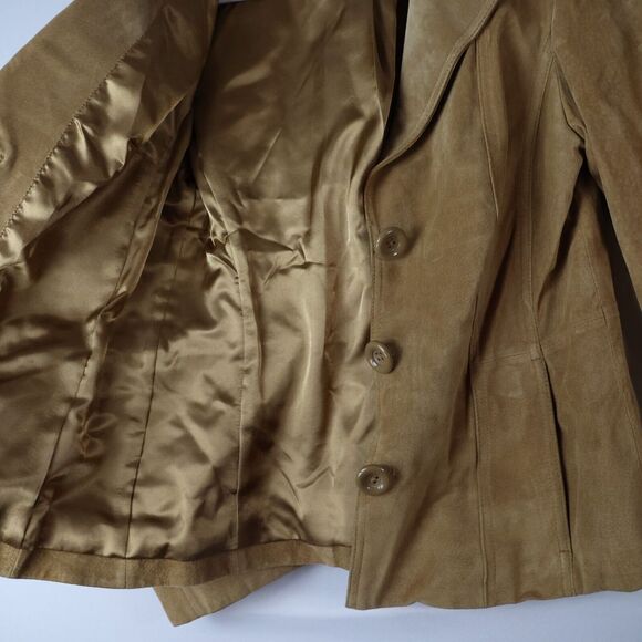 PRESTON& YORK Vtg‎ Women 100% Suede Jacket Blazer XS Lined Button Down Tan Beige - Picture 9 of 12